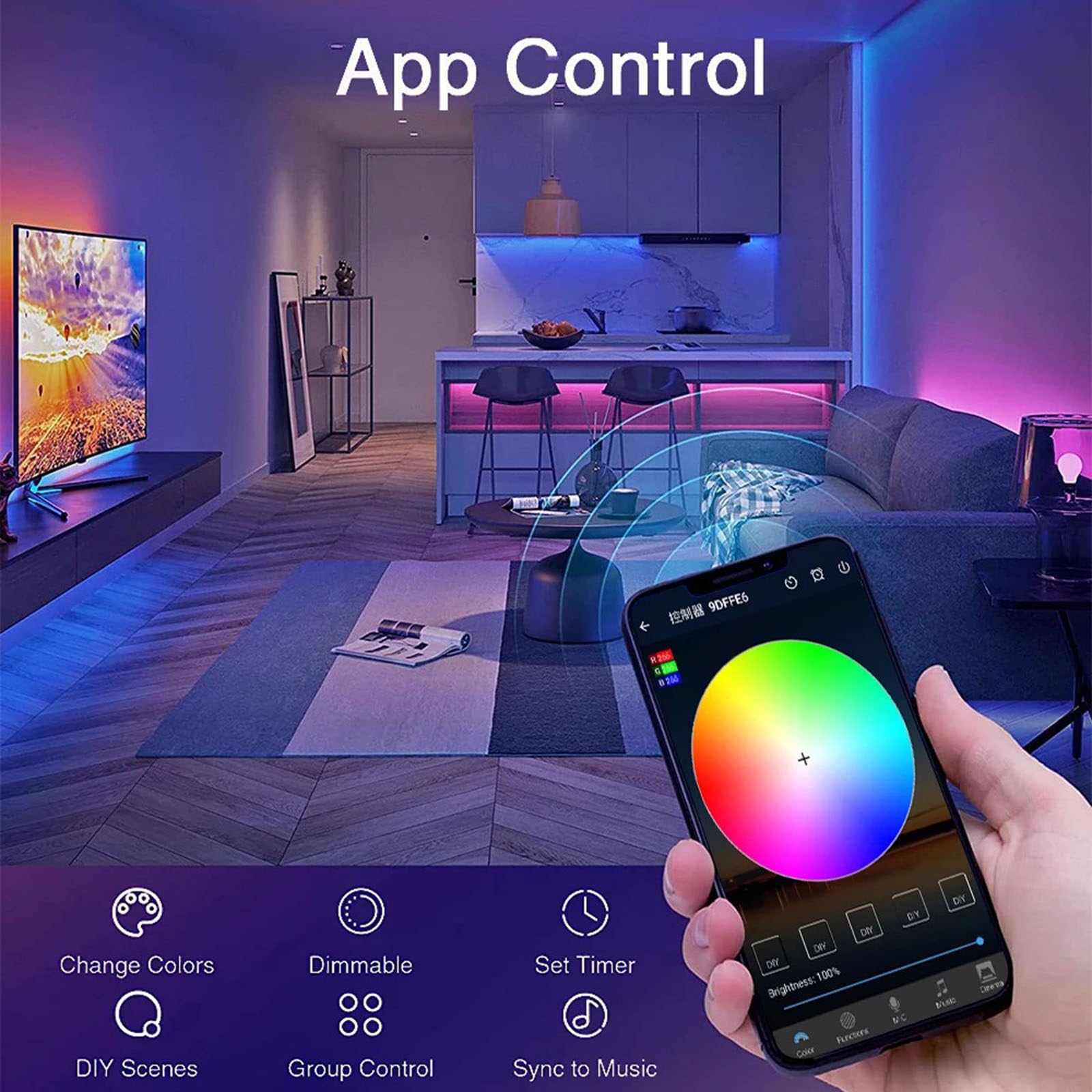 Tira de Luces LED WiFi 5050 RGD, Juego de Tiras de Luces mágicas, aplicación de iluminación LED, Control Remoto, IP20, Producto Inteligente Resistente al Agua,30m