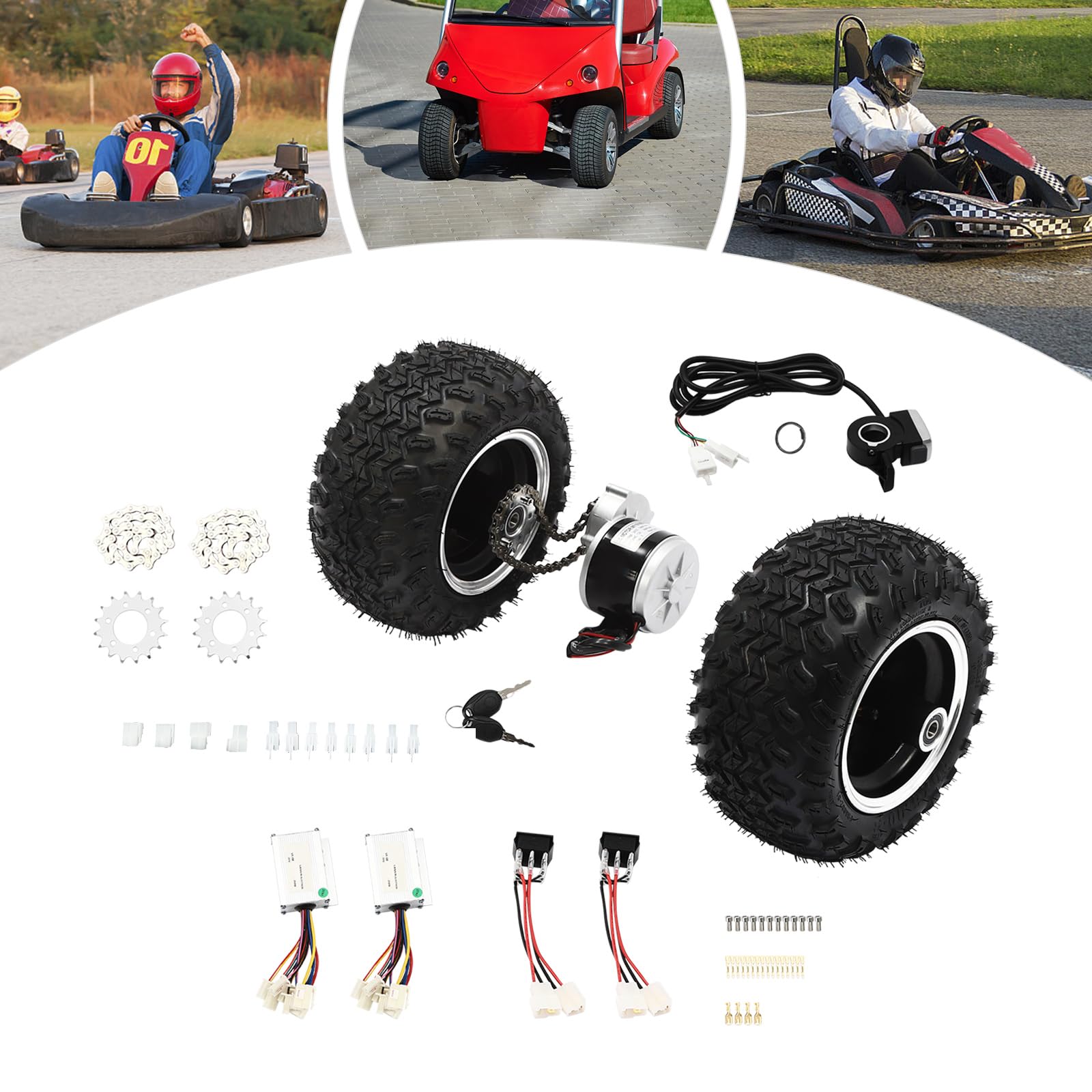 RustyVioum 10Inch Motor Drive Air Wheel Conversion Kit, 24V 250W Electric Cart Scooter Motor Conversion Kit Double Wheel Set with Thumb Throttle for Go-Kart, Wheelchair, Senior Mobility Scooter