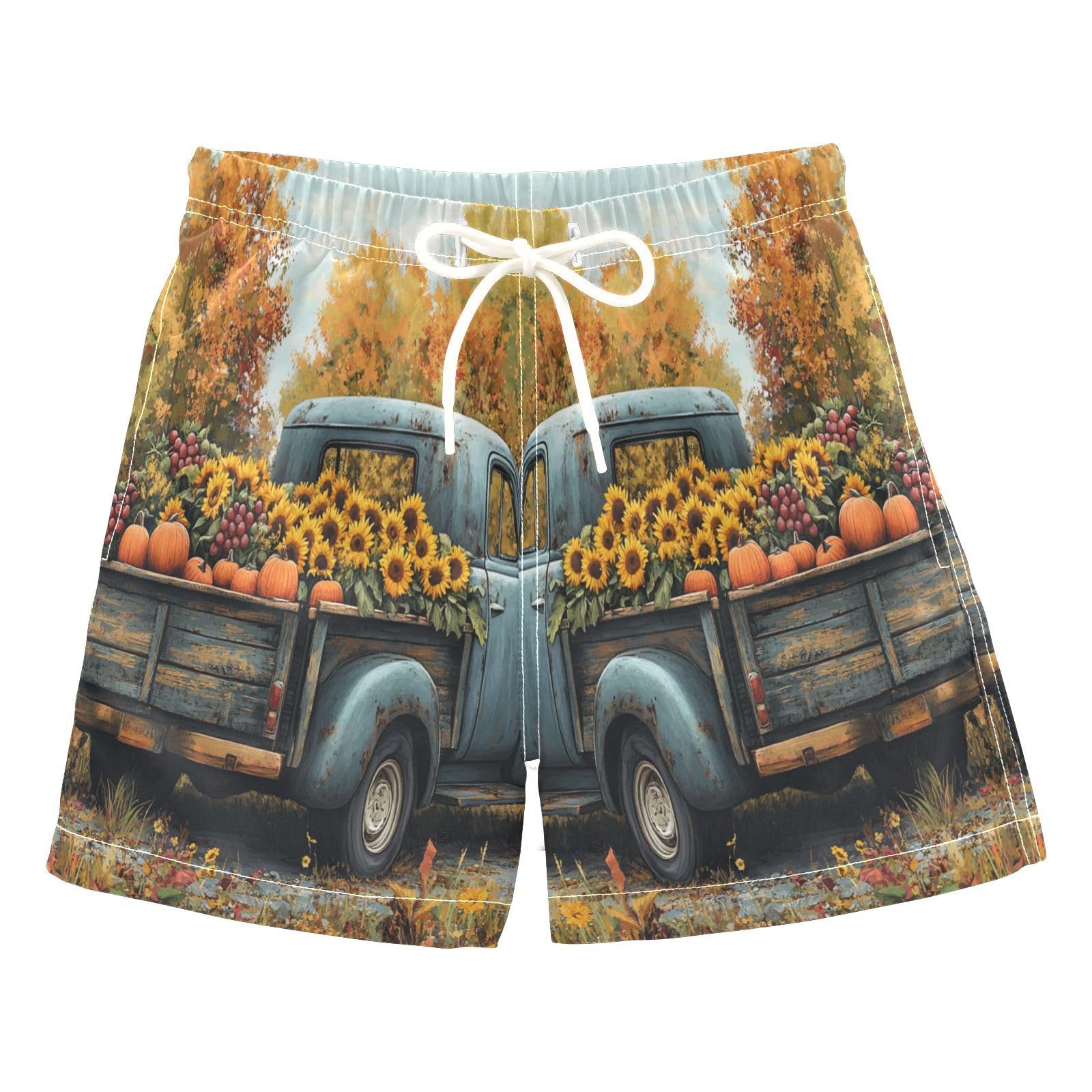 Jucciaco Boys Beach Board Shorts Truck Car Vintage Farm Quick Dry Swim Trunk Swimwear for Kids Multicolor