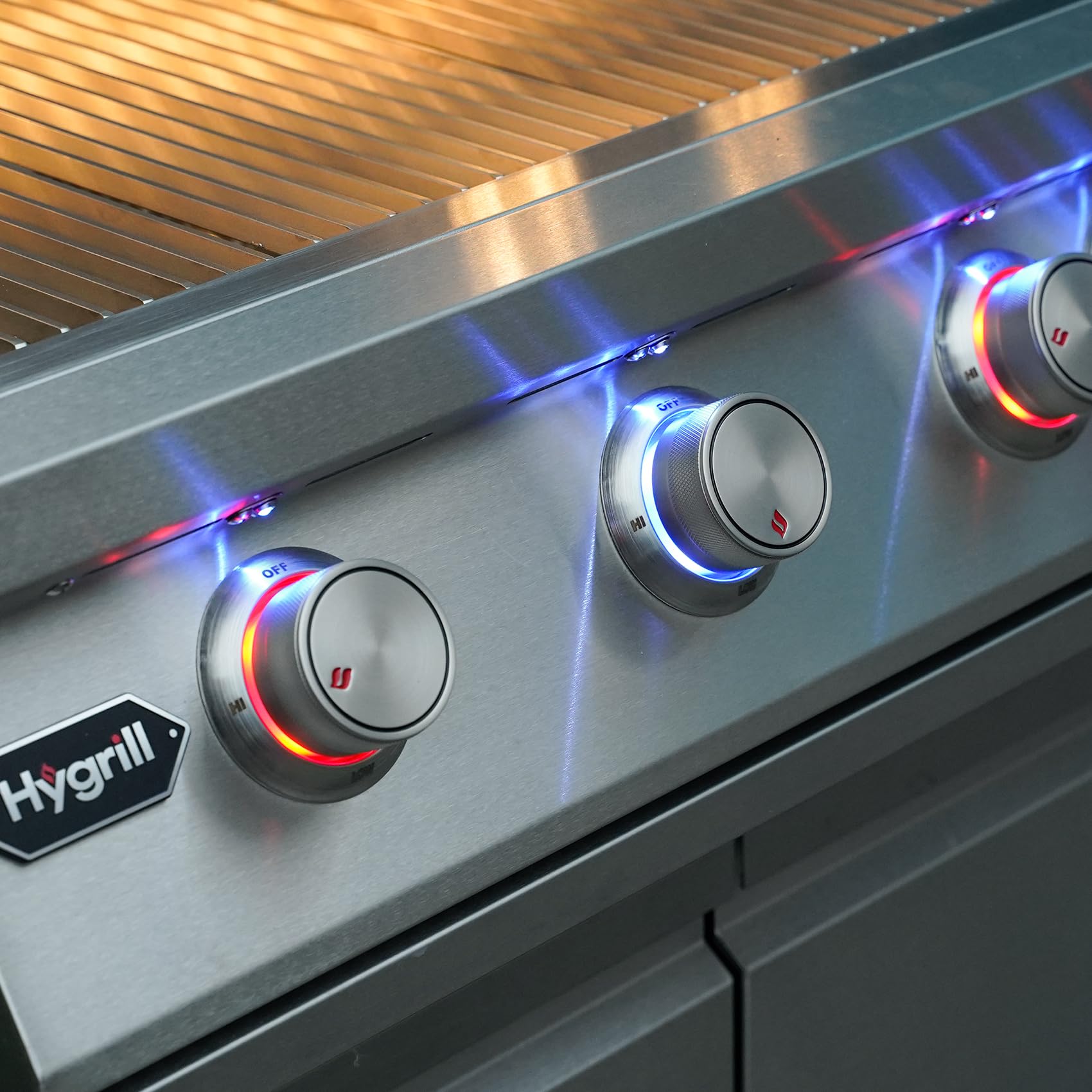 Hygrill Premium XTR - Parrilla integrada de 3 quemadores, cabezal de parrilla de acero inoxidable para cocina al aire libre con luces LED, propano líquido 5