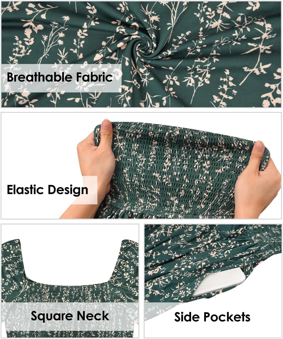 RITERA Plus Size Dresses for Curvy Women Square Neck Fall Long Sleeve Floral Smocked Maxi Dress with Pocket XL-5XL - Image 6