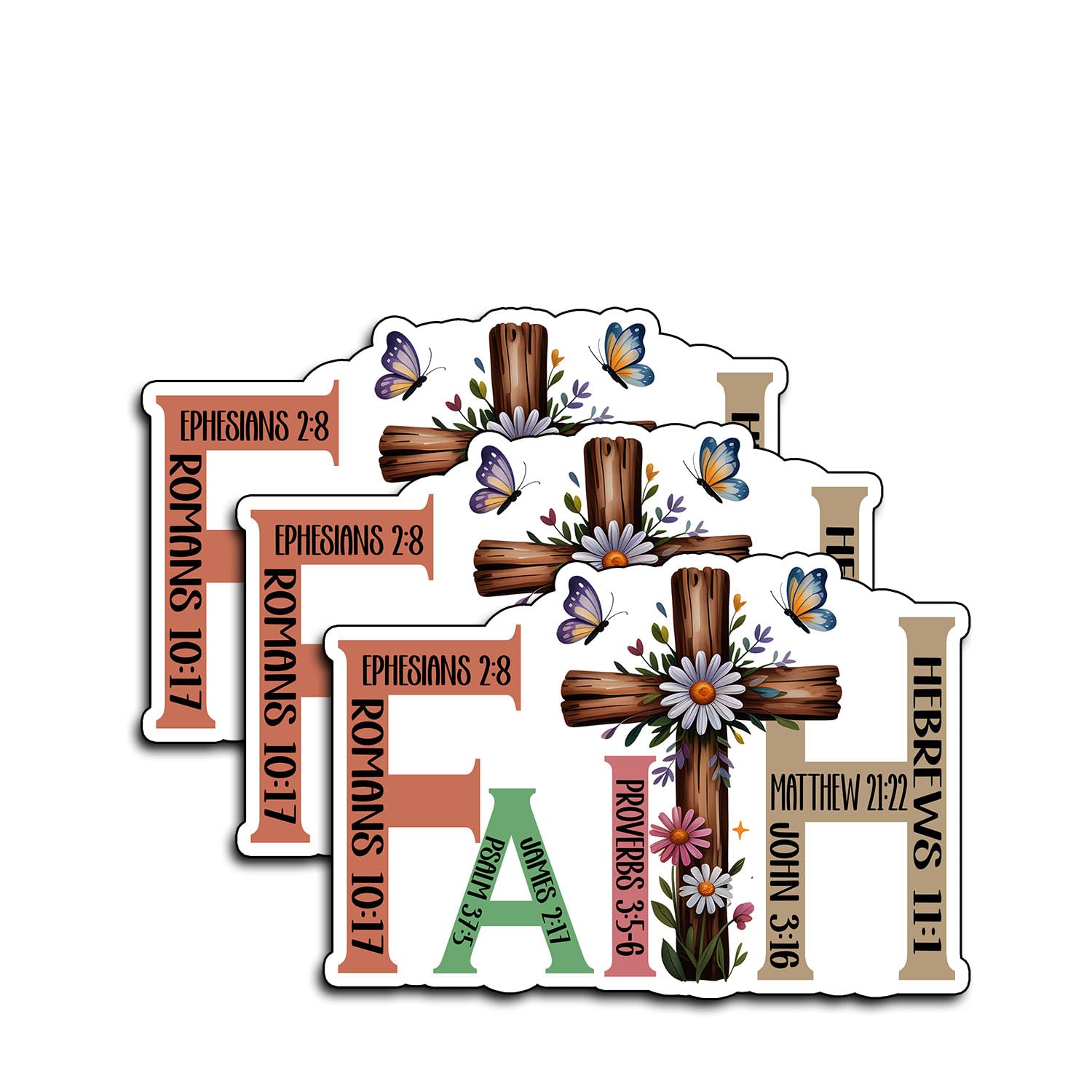 Photo 1 of (3Pcs) Christian Faith Stickers Cross with Bible Verse References Floral Design Vinyl Decal Laptop Water Bottle Bible Journal Inspirational Religious Gifts Jesus Cross Sticker for Believers Adults 3x2