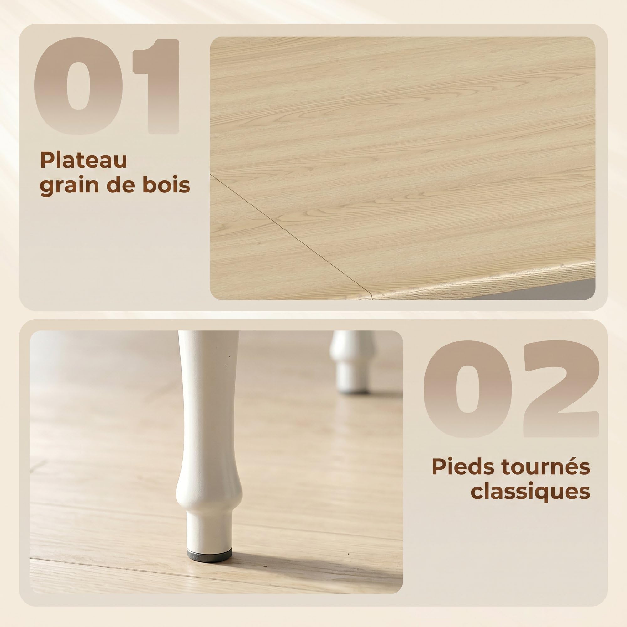HOMCOM Table à Manger Pliante pour 2 à 6 per. 74-134 cm, Acier, Naturel