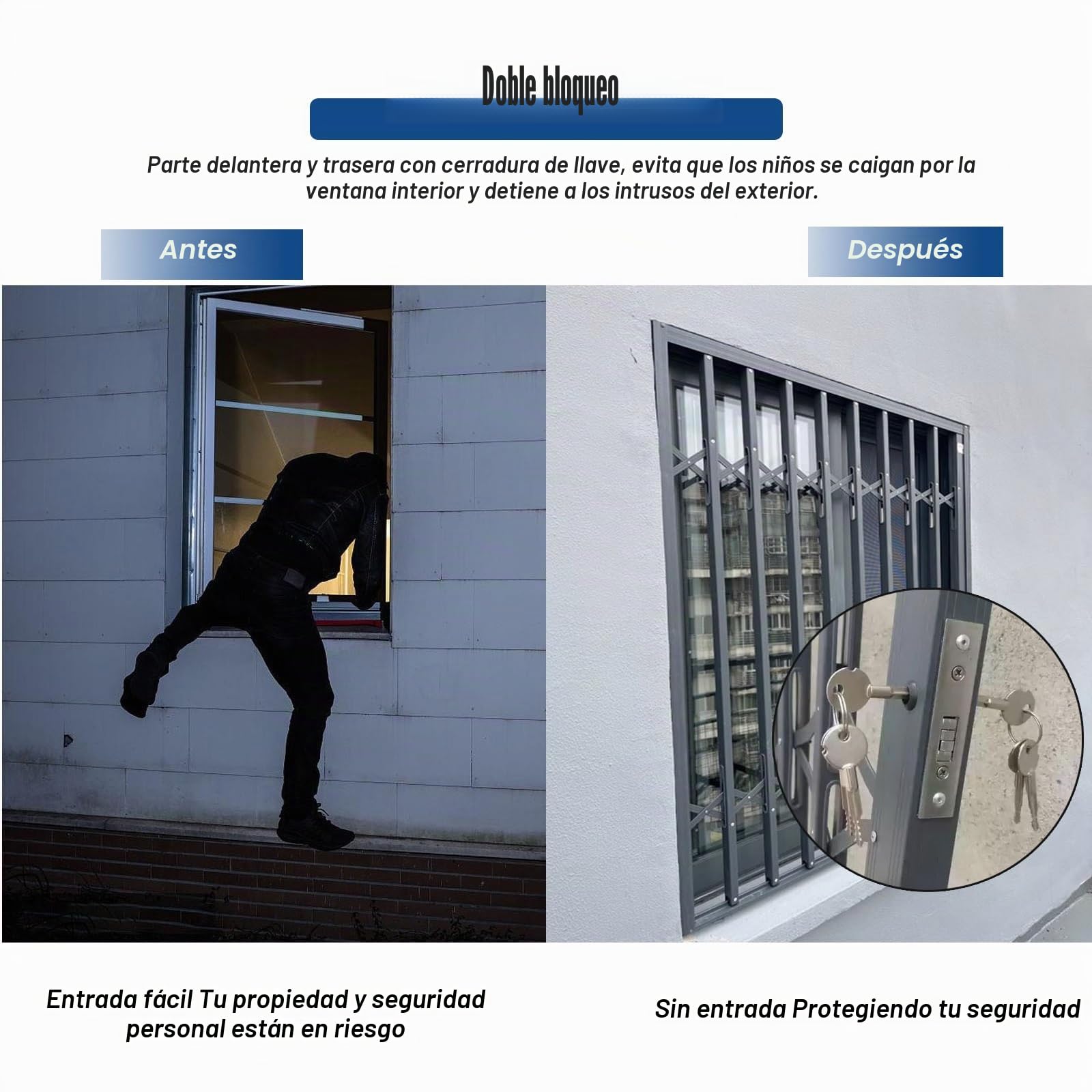 Rejas blancas antirrobo para ventanas, rejas retráctiles para exteriores que evitan robos, para puertas y ventanas correderas, protección para gatos y perros(W48xH55in/120x140cm)