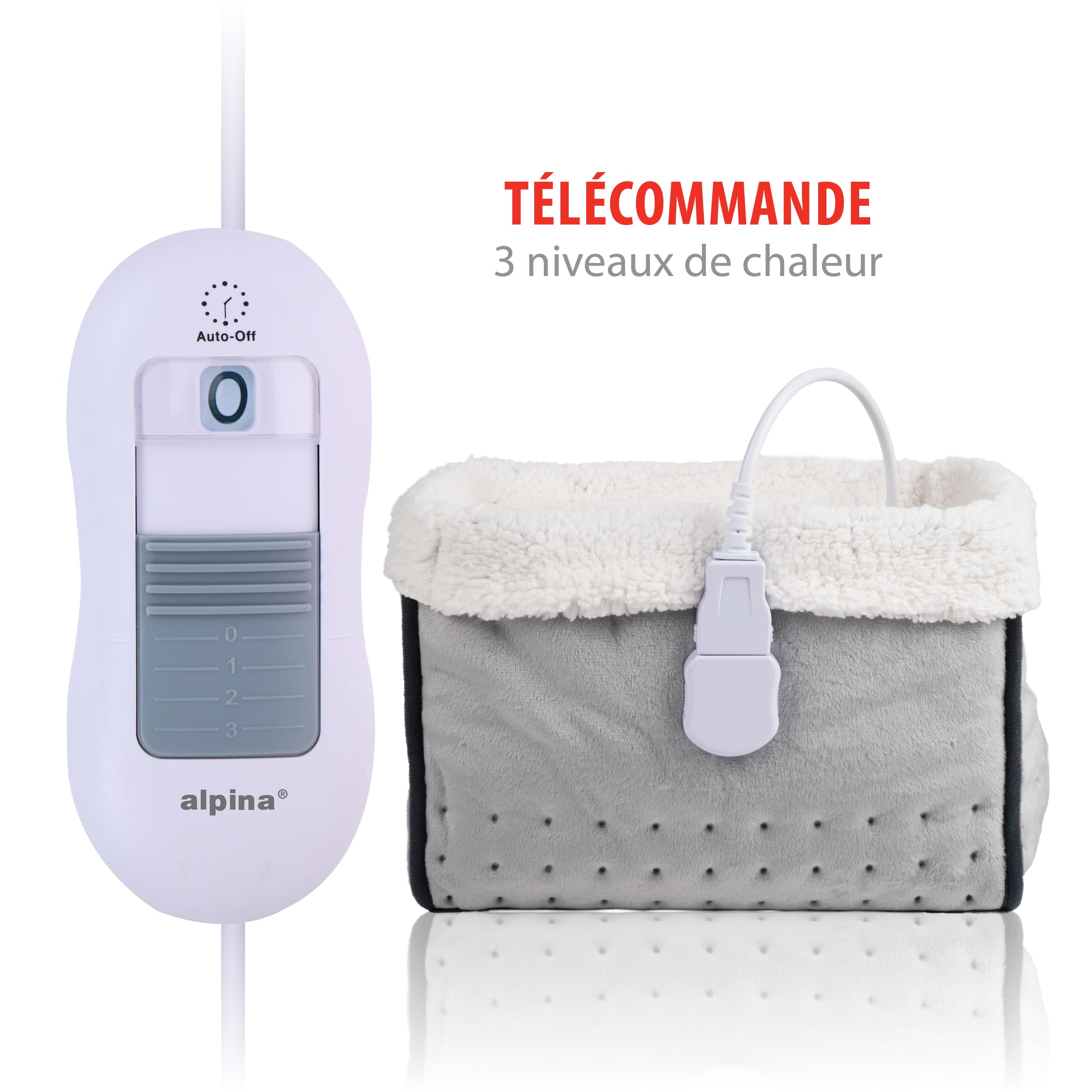 alpina Chausson Chauffant Electrique - Chauffe Pied Electrique Protection Contre la Surchauffe - Chaussons Chauffants Housse Intérieure Lavable - Bouillotte Pied 3 Réglages de Chaleur - Gris