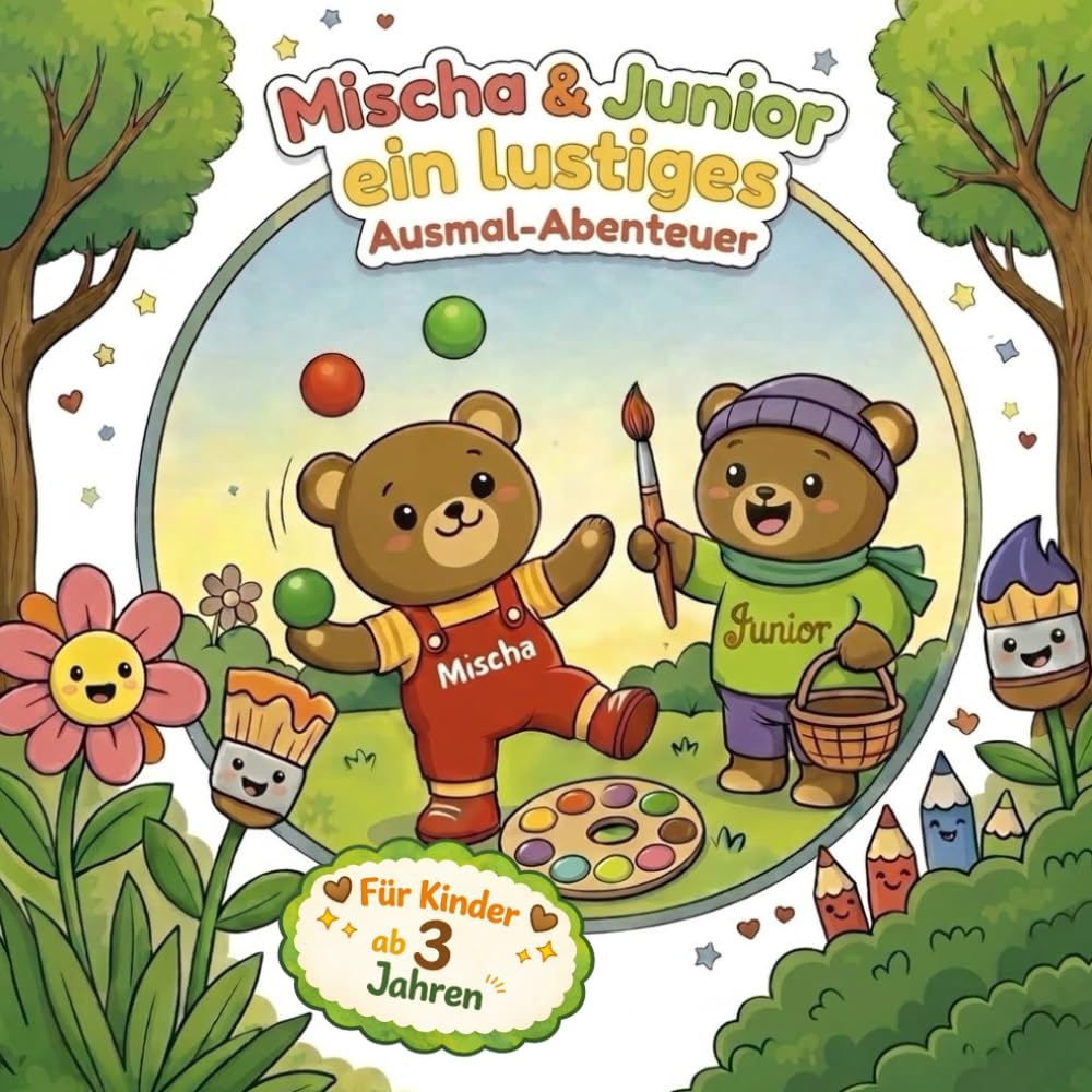 Mischa & Junior ein lustiges Ausmal-Abenteuer: Ausmalbuch für Kinder ab 3 Jahren | Süße Tier-Abenteuer zum Ausmalen | Malbuch für Jungen und Mädchen