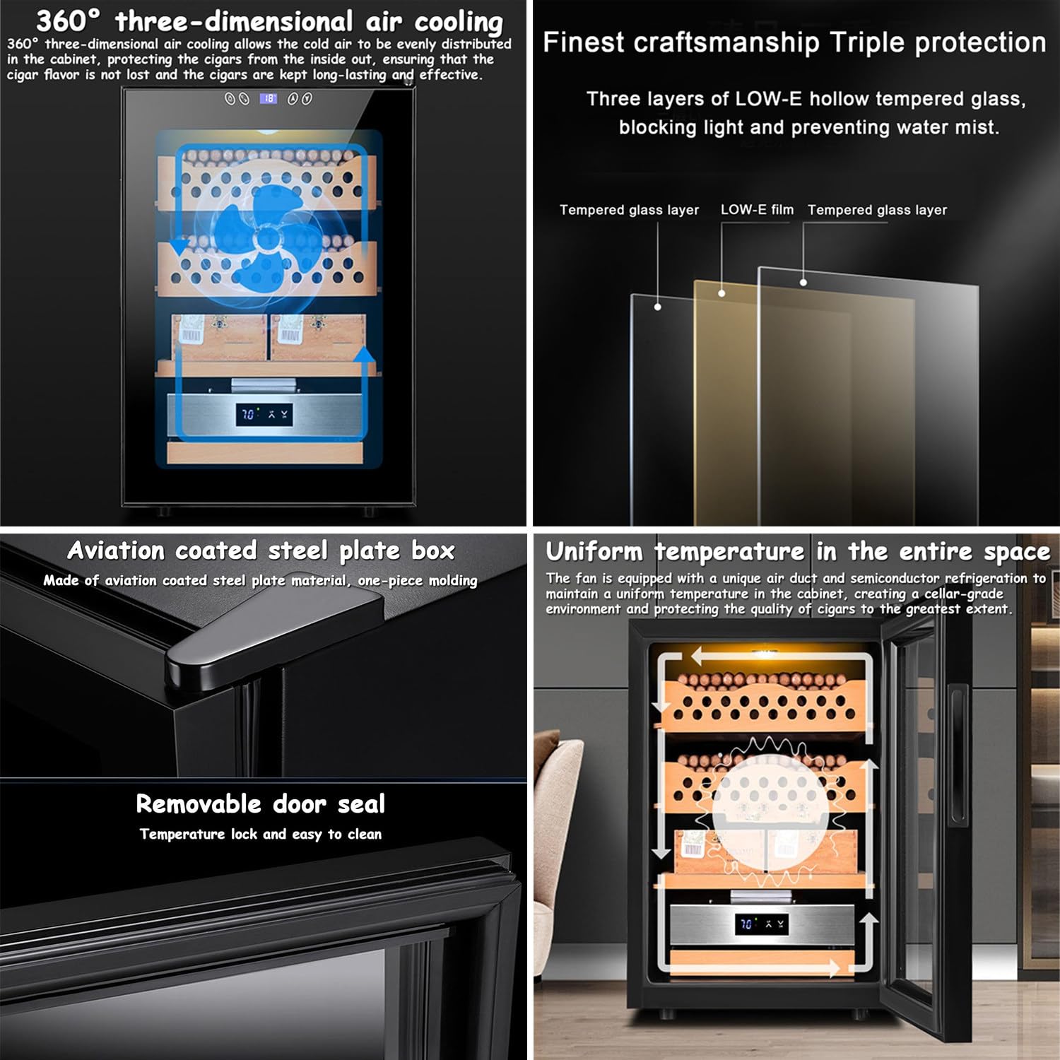 Qiang Cave a Cigare Electrique Humidificateur à Cigare Intelligente Boite à Cigare Humidor a Cigares Cave à Vin 50L Affichage Numérique LED,avec Contrôle De Température Et De L'humidité,A