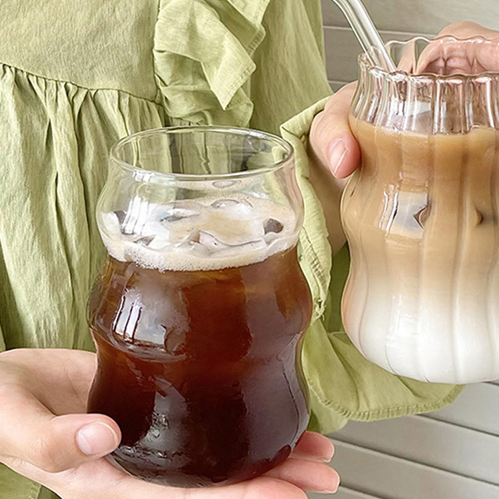 lulalula Szklanki do picia w stylu vintage, 550 ml, mrożona kawa, prążkowane szklanki w kształcie fali, szklanki do napojów, kubek na wodę, kubek deserowy, kubki do lodów na kolacje, do barów,