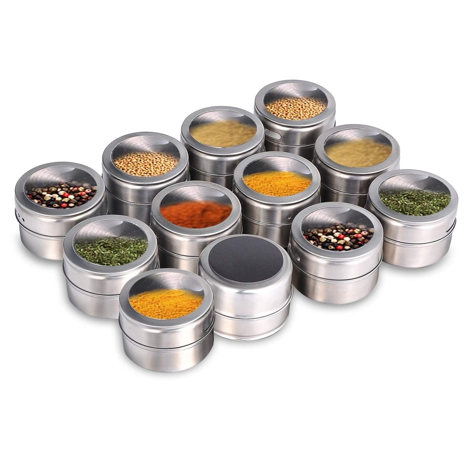 Contenitore per spezie in acciaio inossidabile Spezie magnetiche con barattoli in acciaio inossidabile montati a parete coperchio e piccoli fori for cospargere senza ruggine, facili da pulire(6pcs)