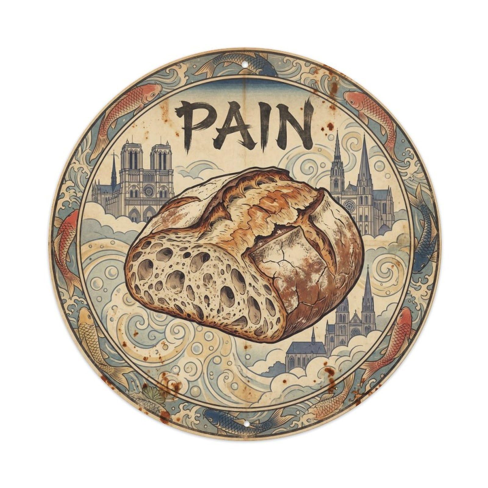Bread Loaf Breakfast Bakery Classic Woodblock European Metal Tin Sign