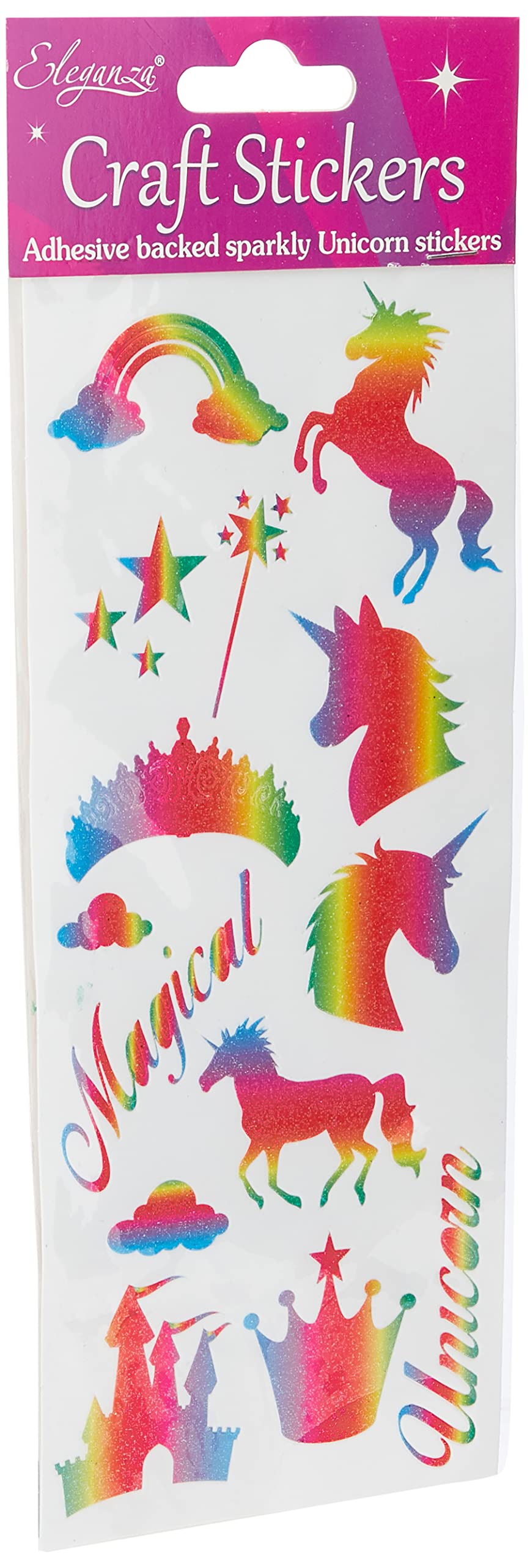 Eleganza Rainbow Glitter Unicorn Stickers, Assorted