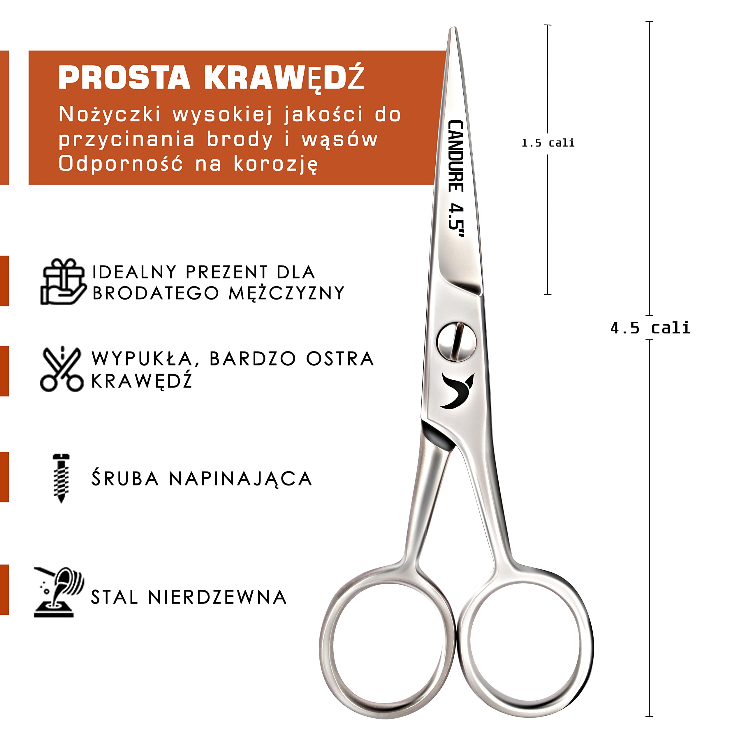 Candure Nożyczki do brody profesjonalne nożyczki do wąsów do uszu i nosa nożyczki do przycinania włosów ze stali nierdzewnej, bezpieczne zastosowanie do brwi, rzęs i włosów uszu