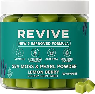 Revive Hair Gummies, Sea Moss for Hair Loss, Sea Moss Gummies with Vitamin C, Vitamin E, Aloe Vera, Promotes Healthy Shiny Hair for Women & Men, 60 Gummies