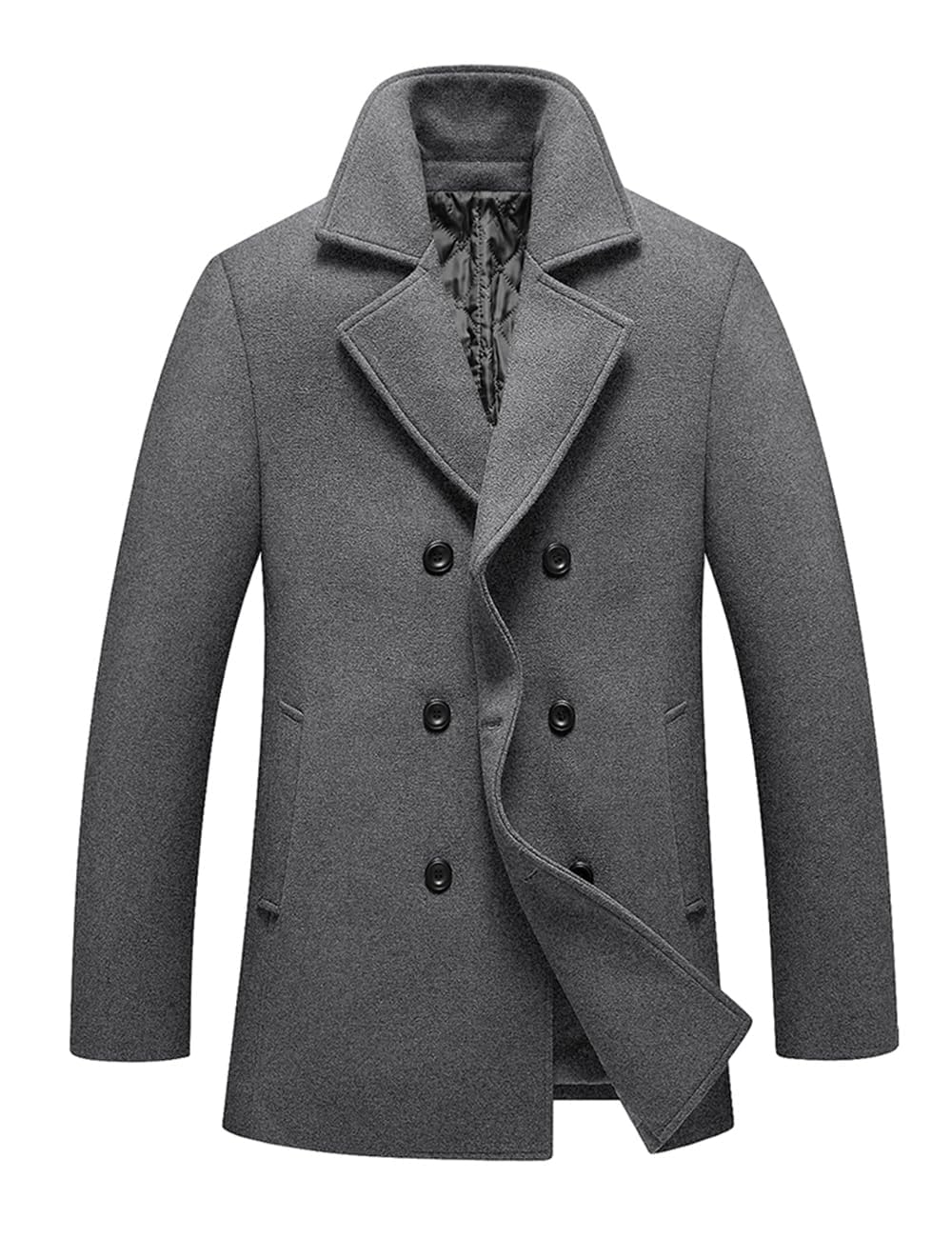 Men's Winter Wool Coats Slim Fit Single Breasted Trench Jacket Woolen Pea Coat-image-24