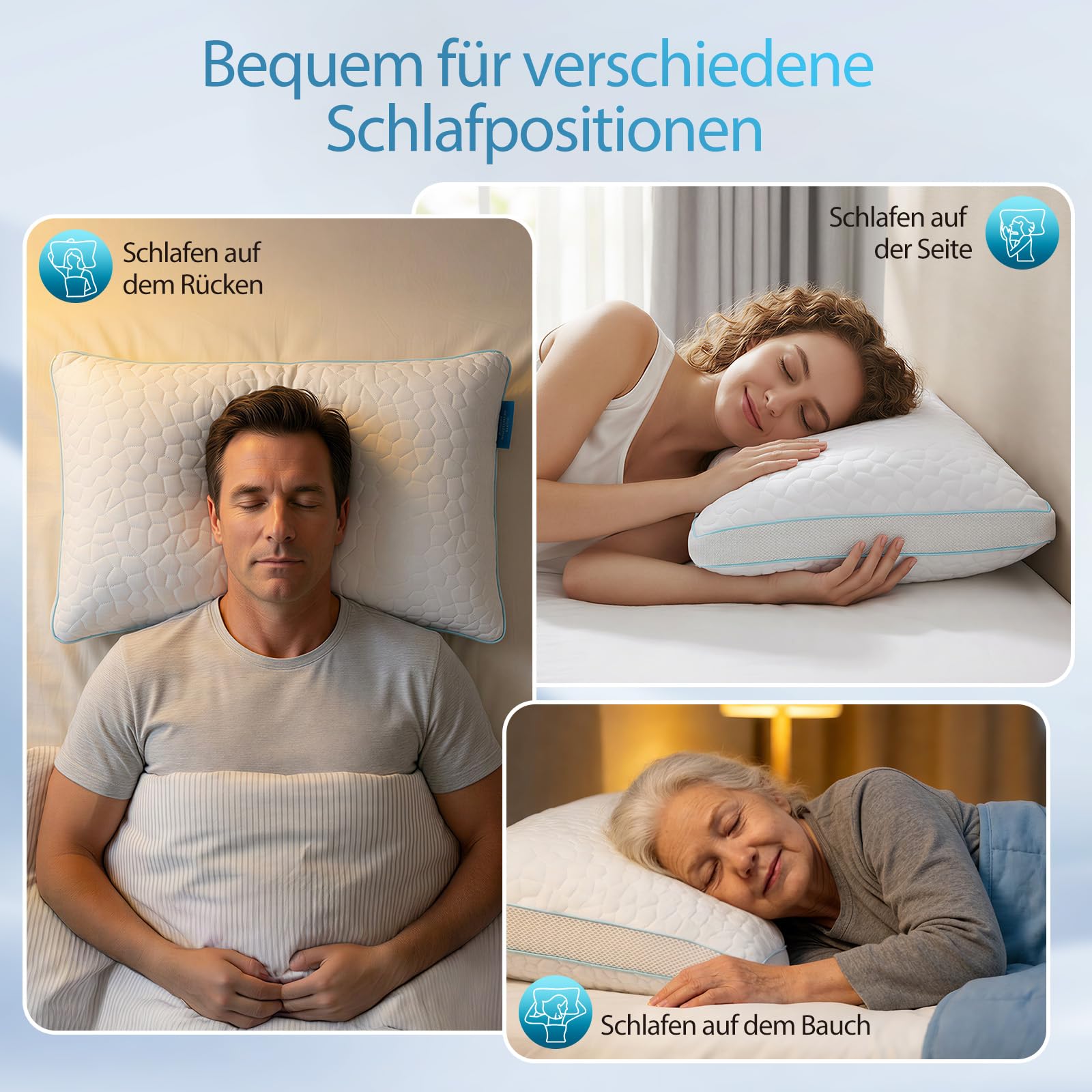 Shredded - Juego de 2 almohadas de espuma viscoelástica, altura ajustable y firmeza ajustable, funda de viscosa de bambú, transpirable y lavable, almohada ergonómica para dormir de lado, espalda y