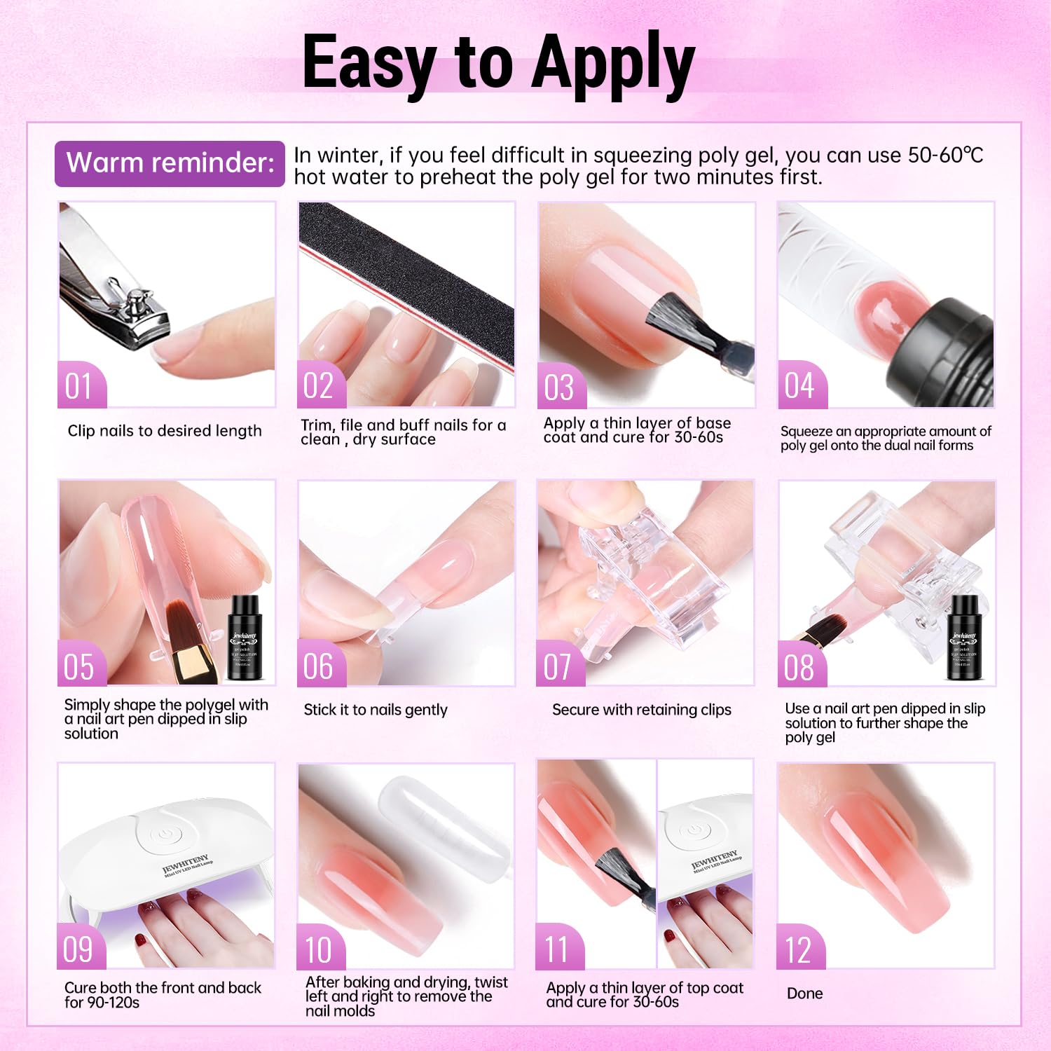 JEWHITENY Poly Nail Gel Kit for Nail Extensions and DIY Nail Art