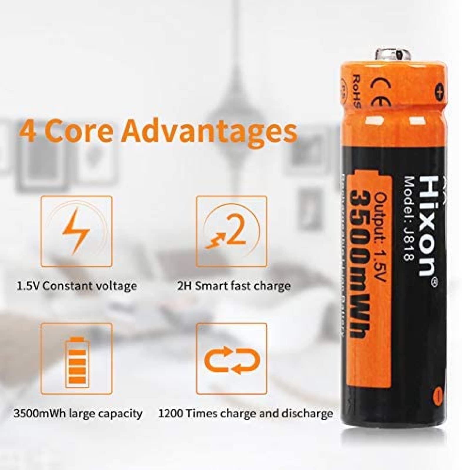 Batterie al litio AA, 3500 MWh 1,5 V, doppia A, batteria AA ricaricabile, 1200 cicli, batterie AA ricaricabili ad alta capacità, 8 batterie