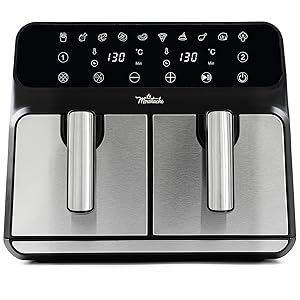 La Moustache - Freidora de Aire sin Aceite 8L【Doble Cesta】Air Fryer 6-1, 1700W, E-Book +50 Recetas, Dietética, Panel Táctil, 10 Modos °C Regulables, Temporizador, Apta para Lavavajillas (DuoFry Gray)