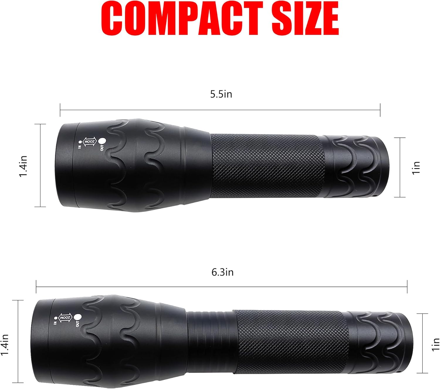 Green Light Flashlight Single Mode Adjustable Focus LED Torch for Night Hog Hunting, Fishing, Night Observation, 2 Pack