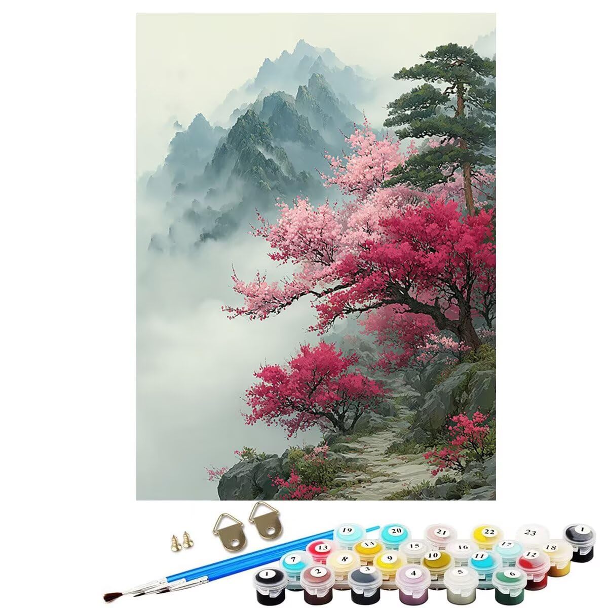 Landschaft Berg Malen Nach Zahlen Erwachsene, Paint by Numbers Adult Anfänger Set, Heimwerk Malen Nach Zahlen Kinder Mit Rahmen, 3 Pinsel und 36 Acrylfarbe Als für Deko Wohnzimmer 60 x 80 cm BJHDK681