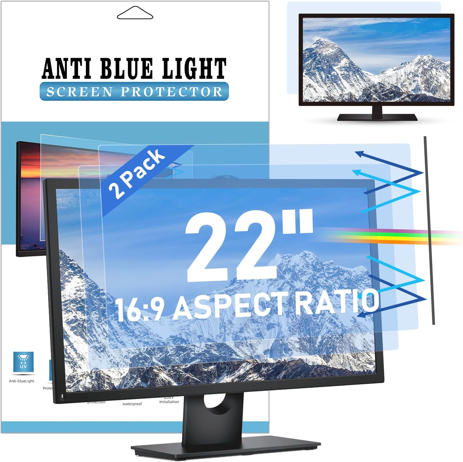– LAMA 2 PACK 22 Inch Blue Light Blocking Screen Protector, 22" Computer Monitor Screen Filter (WxH:19.17"x10.78"), Anti Blue Light/Anti Glare/Anti-UV/Eye Protection/Reduce Eye Strain(22" 16:9)