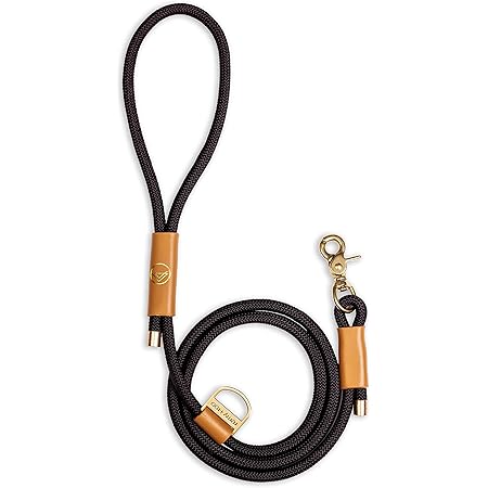 Remy+Roo Manhattan 5 FT Rope Dog Leash | Custom Waste Bag Ring | Double Stitched Leather | Lobster Clasp | Brass Finishes | for Large Medium and Small Dogs