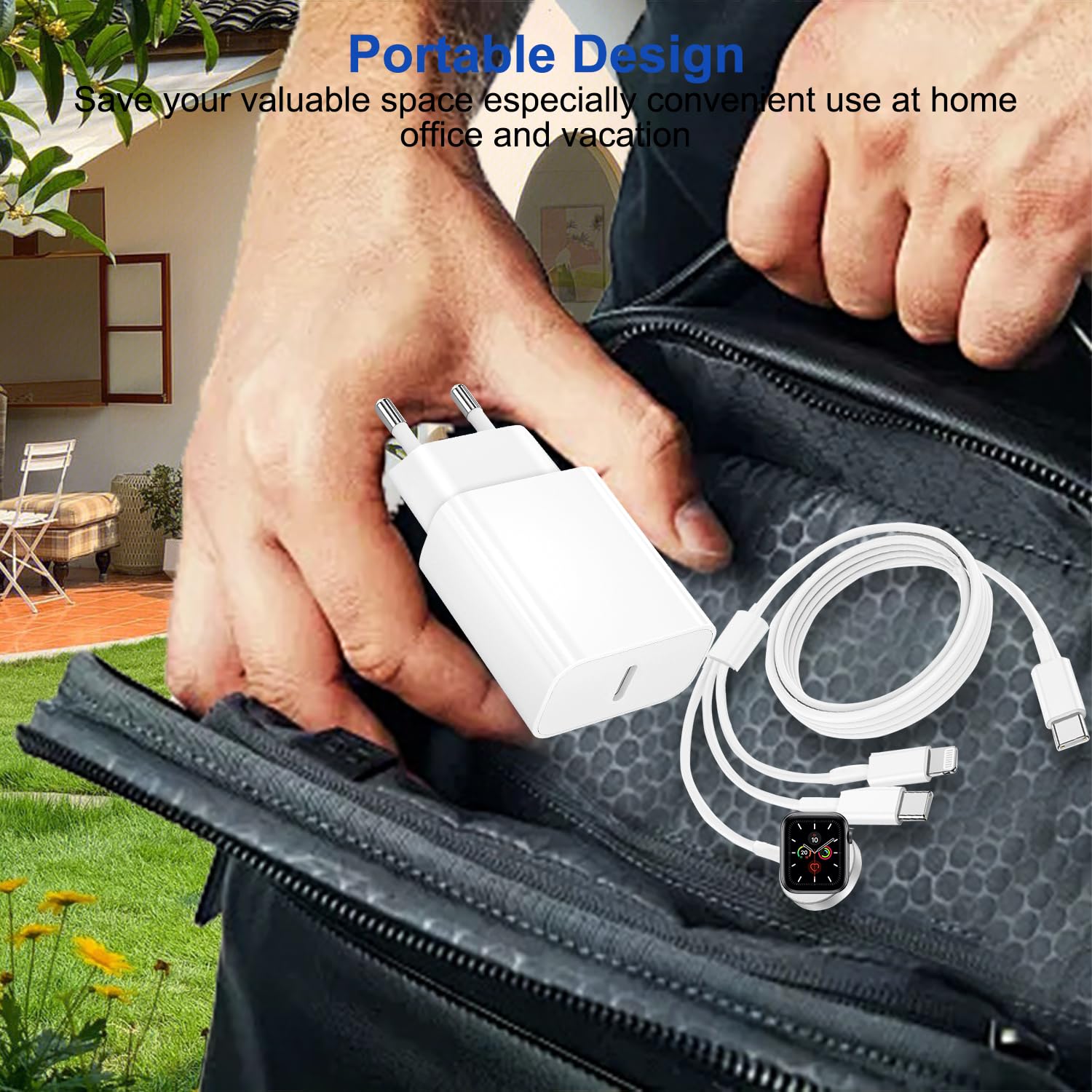 Kabel 3 w 2 do Ładowarki Apple Watch, Magnetyczna Ładowarka USB C do Zegarka Apple Watch i iPhone do Apple Watch Series 11/10/9/8/7/6/5/4/3/SE/Ultra, iPhone 17/16/15/14/13/12/11/X/8/6