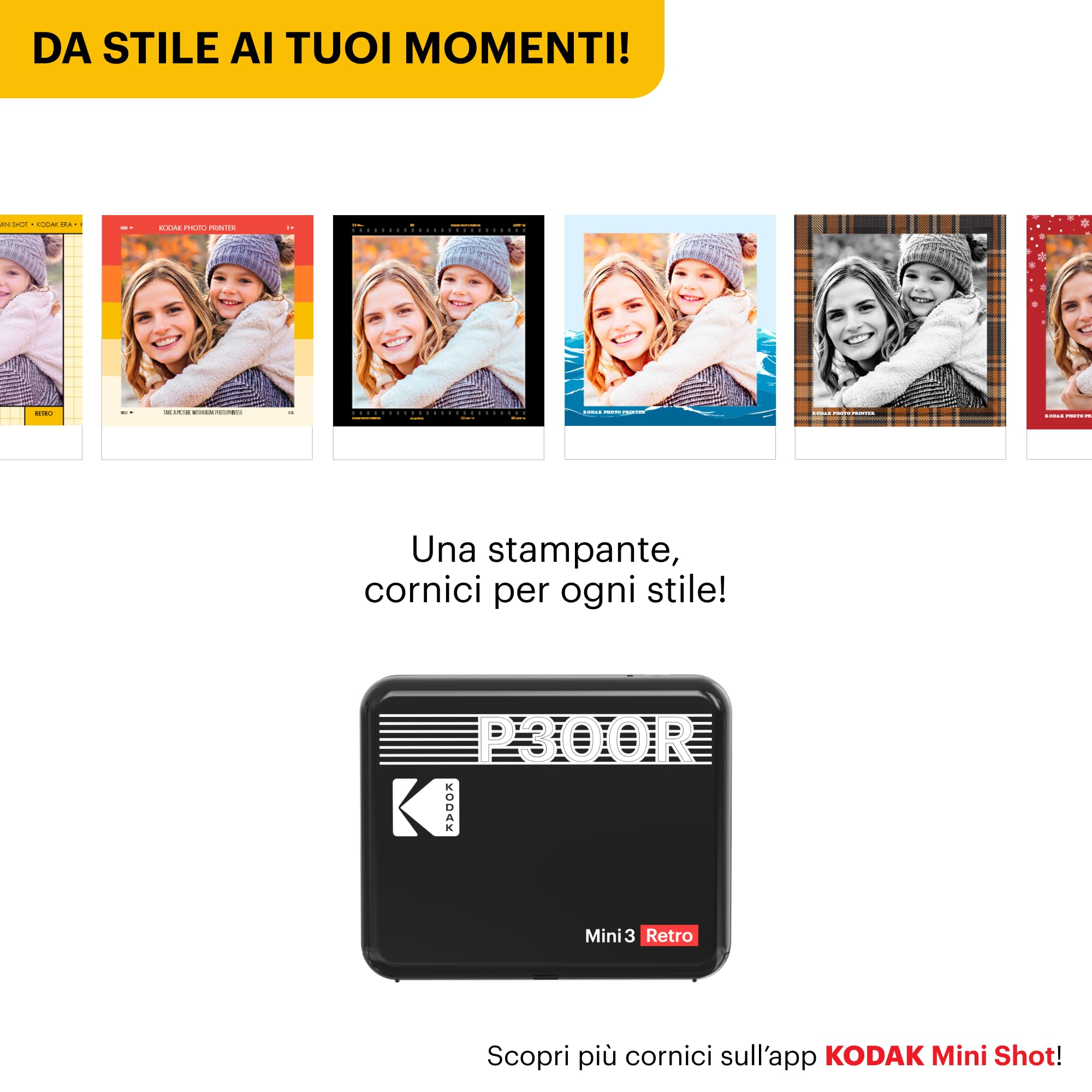 KODAK Mini 3 Retro Stampante Fotografica Portatile 7,6 x 7,6 cm, Bluetooth per iPhone & Android, Bianca