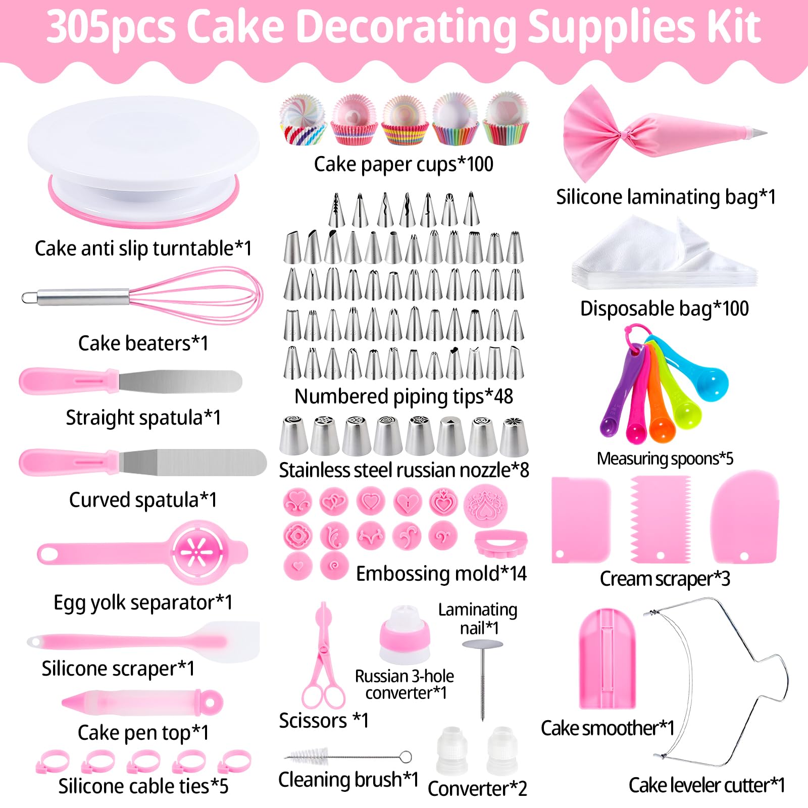 JAMATA Kit Patisserie Complet 305 Pièces, Ensemble Professionnel avec Plateau Tournant Gateau, Douille Patisserie et Poche Douille Patisserie, Idéal pour Tous les Amateurs de Pâtisserie