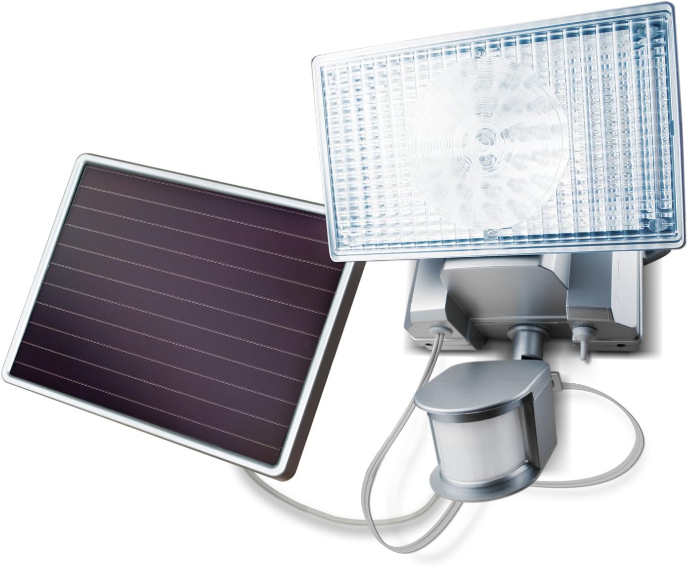 Maxsa 44449-L Silver 100-LED Silver Solar-Powered Security Floodlight with Motion-Activation