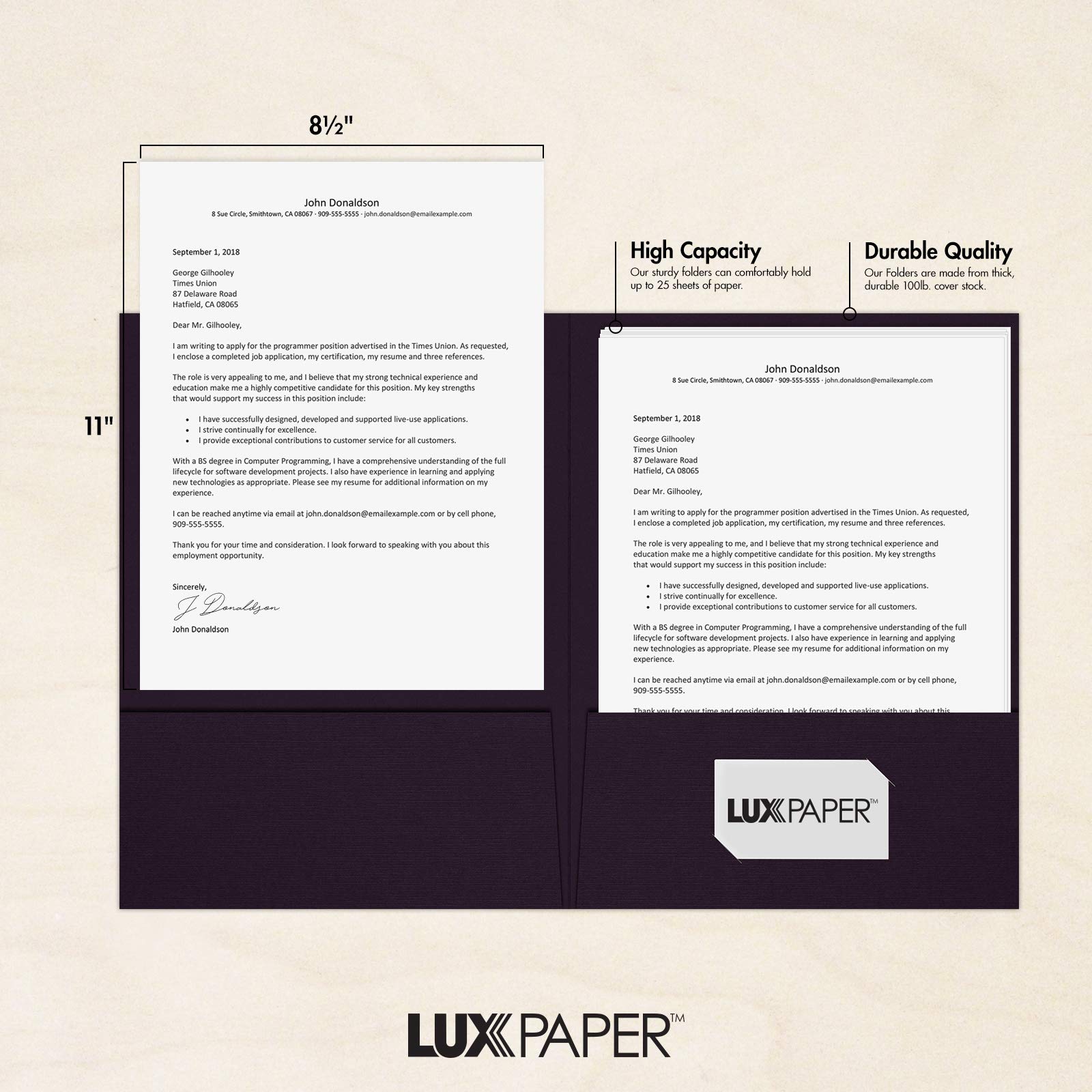 LUXPaper Präsentationsmappen, 22,9 x 30,5 cm, 2 Taschen, Burgunderrot, Leinen, 45,4 kg, 50 Stück
