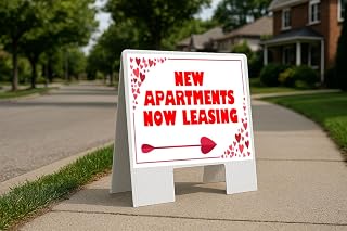 New Apartments Now Leasing Red Frame With Hearts Directional Arrows A-Frame Double Sided 23x23 in. sign