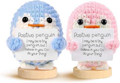 Wsomeso Handmade Positive Penguin,2PCS Cute Positive Crochet Animals,Emotional Support Pickle Crochet Doll,Emotional Support Plush,Inspiring Gifts for Women,Perfect Christmas or Birthday Cheer