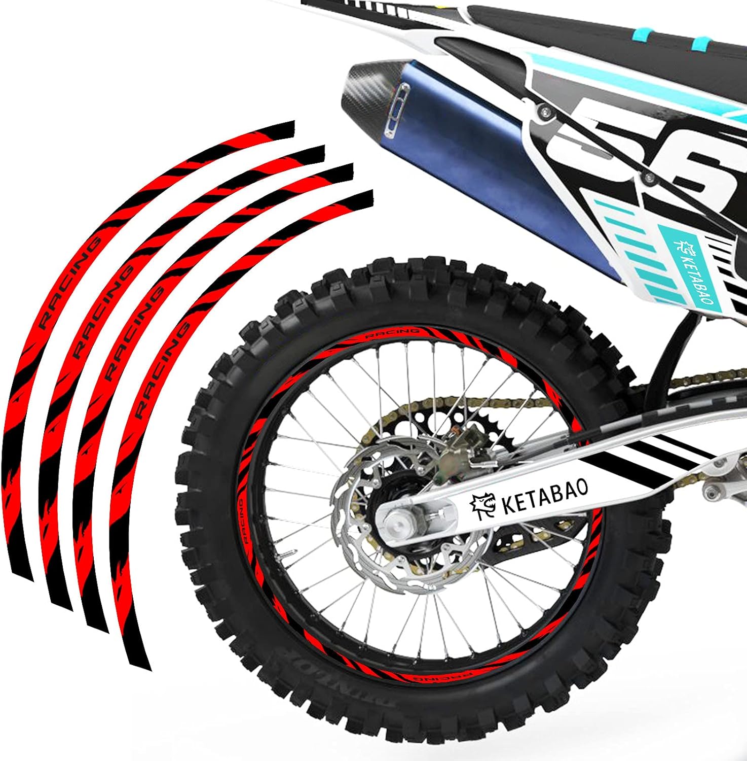 KETABAO Dirt Bike Rim Tape W02 Decals Stickers Protector 21 19 inch Compatible with CR125 R CR250 CR250R CR500 (Red)