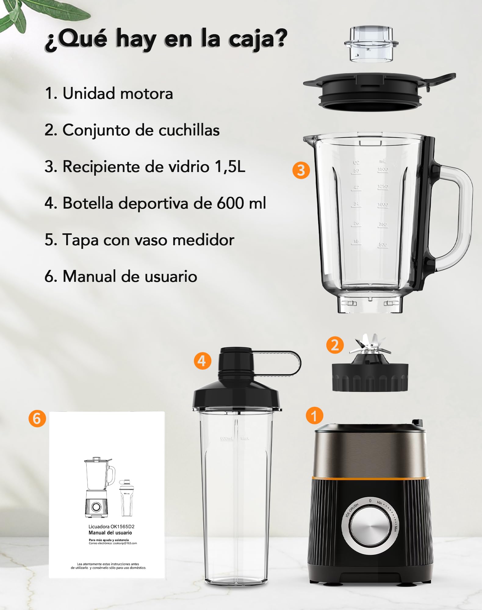 Batidora de Vaso, Licuadora con 2 Botellas Tritan de Libre de BPA, Batidora de Vaso Portatil, Poco Ruido, Fácil de Limpiar, 4 Cuchillas para Verduras, Frutas, Batidos y Malteadas