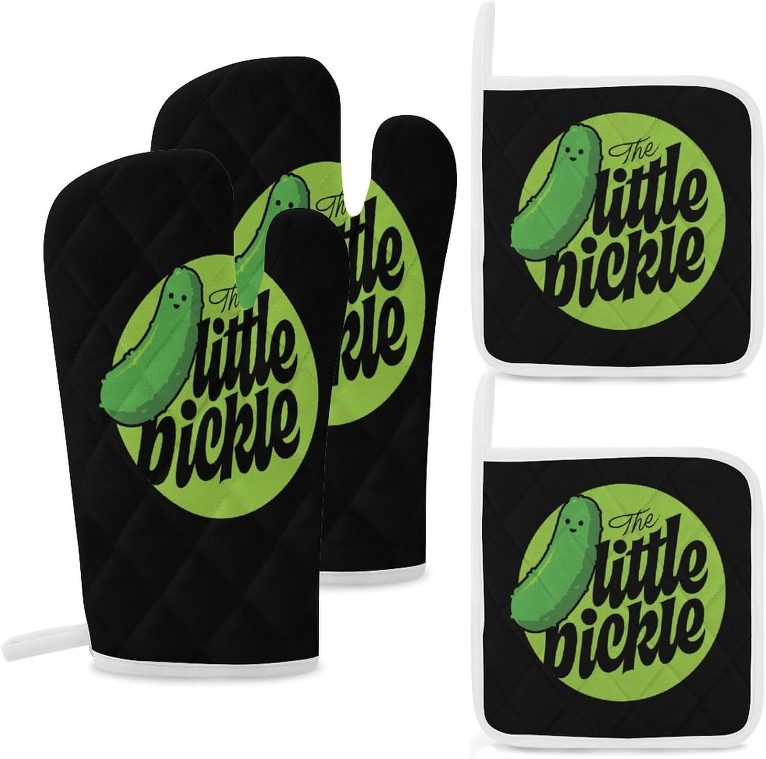 The Little Pickle Oven Mitts and Pot Holders 4Pcs Set Heat Resistant Cooking Mitts Hot Pads