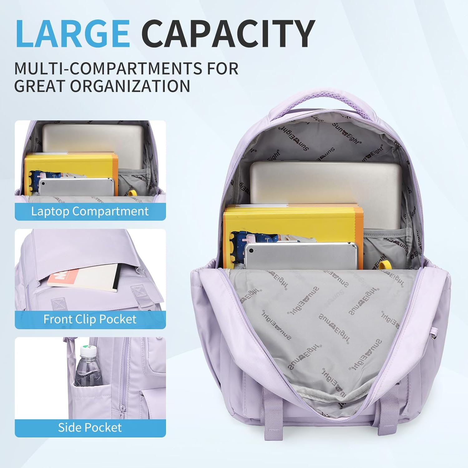 SUN EIGHT 35L Large Capacity School Bag for Kids and Teens,Waterproof Backpack for Girls,Lightweight Backpack Ideal for Travel or Daily School Use(Purple)