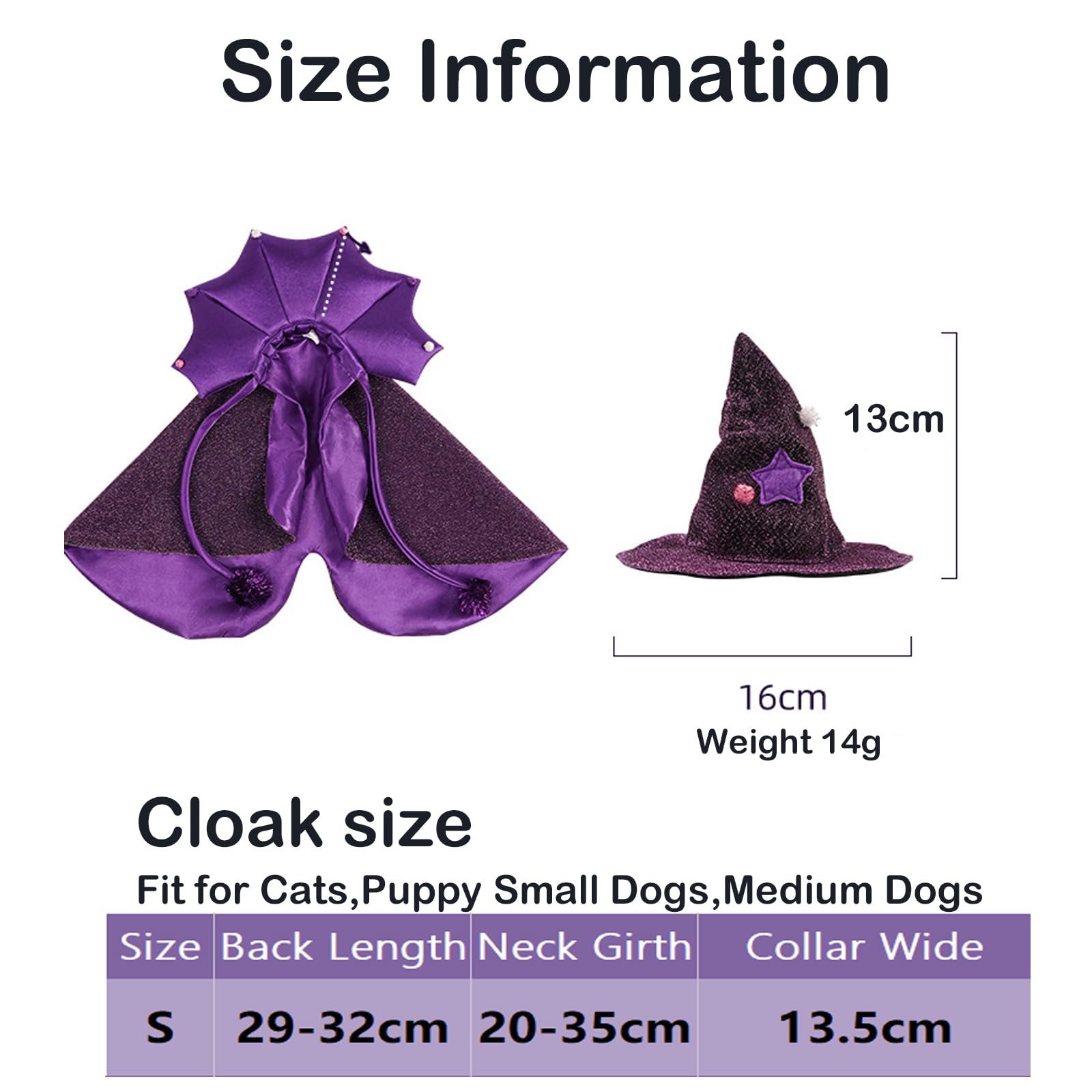 BT Bear Dog Halloween Costume,Dog Cosplay Wizard Cloak Cats Witch Cloak Cape Pet Halloween Wizard Hat Cloak for Cats Puppy Small Dogs Medium Dogs - Image 3