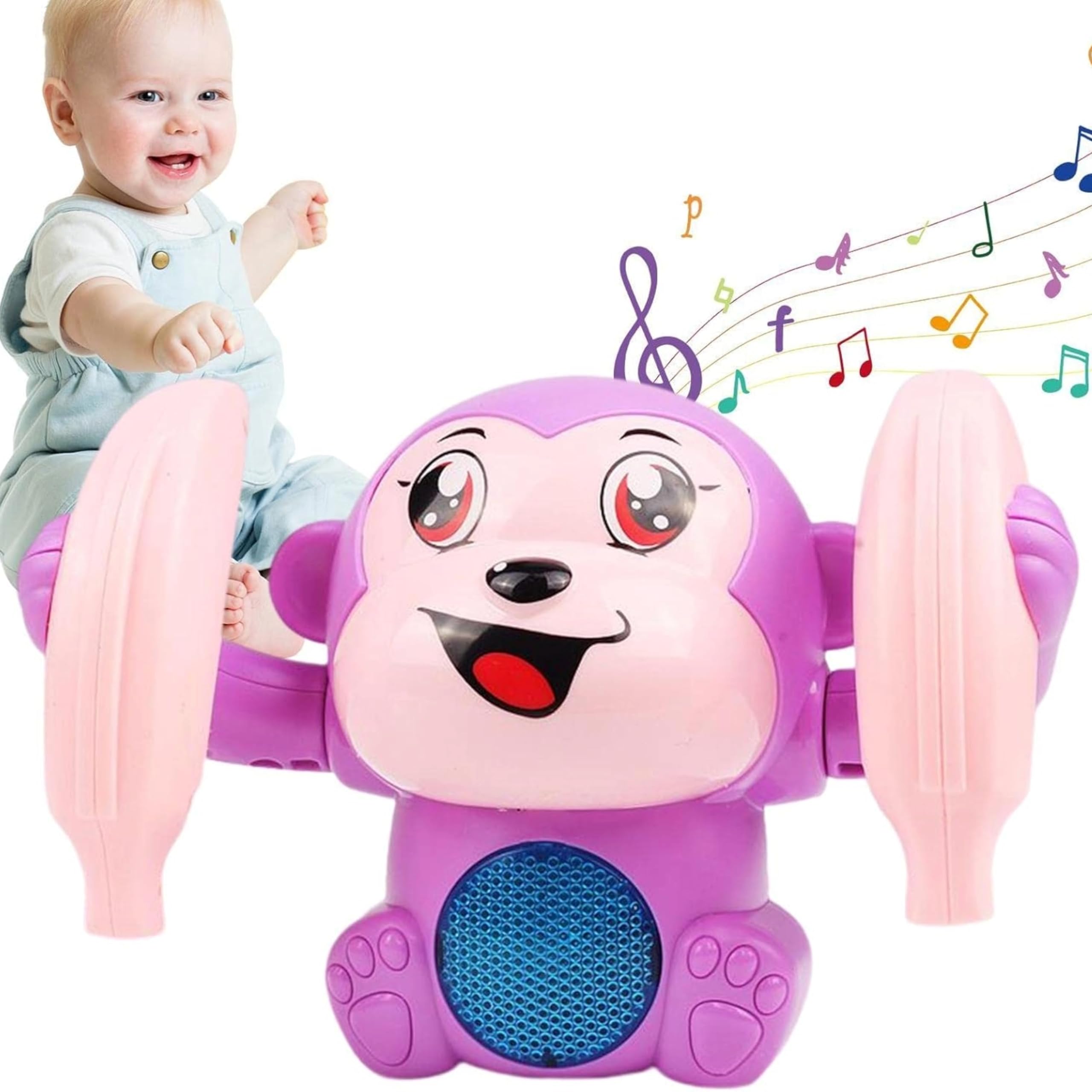 Hemsett Tumbling Monkey Toy with Music, Lights, 360° Rotation, Touch & Sound Sensors (1 Year Warranty) - Battery Operated Voice Controlled Fun, Educational Gift for Babies, Kids, Boys & Girls
