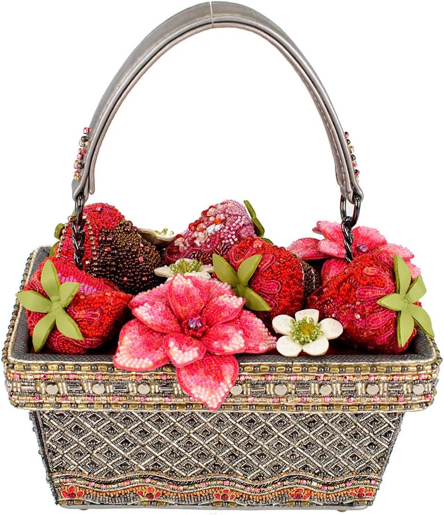 Mary Frances Berry Beautiful Beaded Strawberry Basket Top Handle Bag