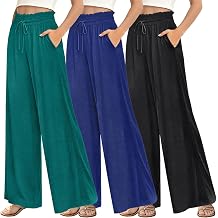 3 Pack Capri Pants for Women Summer Wide Leg High Waisted Lounge Pant Adjustable Drawstring with Pockets