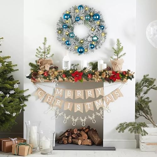 Miniatura 5 de Corona de puerta de Navidad de 20 pulgadas, coronas de pino Norfolk para puerta delantera con bola dorada con hojas brillantes, piñas y bayas para