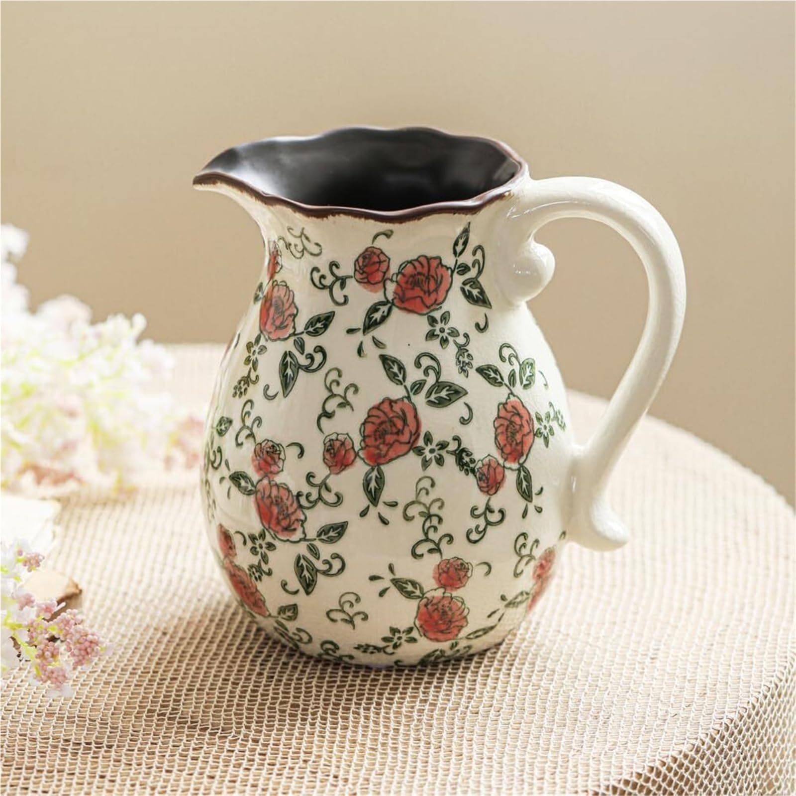Ładny wazon rustykalny ceramiczny kwiat retro popękana glazura kwiatowe wazony dom wiejski dekoracyjne dekoracje półek (C1)