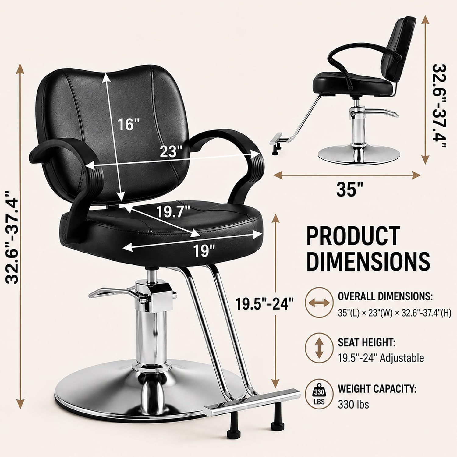 Artist hand Salon Chair for Hair Stylist, Hydraulic Barber Chair Adjustable Height, 360 Degree Swival Stylist Chairs for Salon with Wide Seat, Spa Beauty Equipment for Hair Salon Barbershop and Home Medium Black