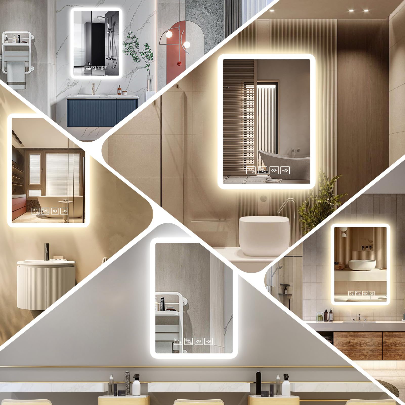 Bluetooth Specchio Bagno con Luce 50 x 70 cm,Specchio Bagno LED con Antiappannamento,Specchiera da Bagn𝐨 c𝐨n Dimmerabile,3 Colori Luce,Interruttore Touch,Funzione Memoria