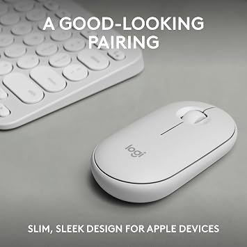Logitech Pebble 2 Combo for Mac, Wireless Keyboard and Mouse, Slim, Quiet and Portable, Customizable, Bluetooth Mouse and Keyboard, Easy-Switch, for macOS, iPadOS - Tonal White