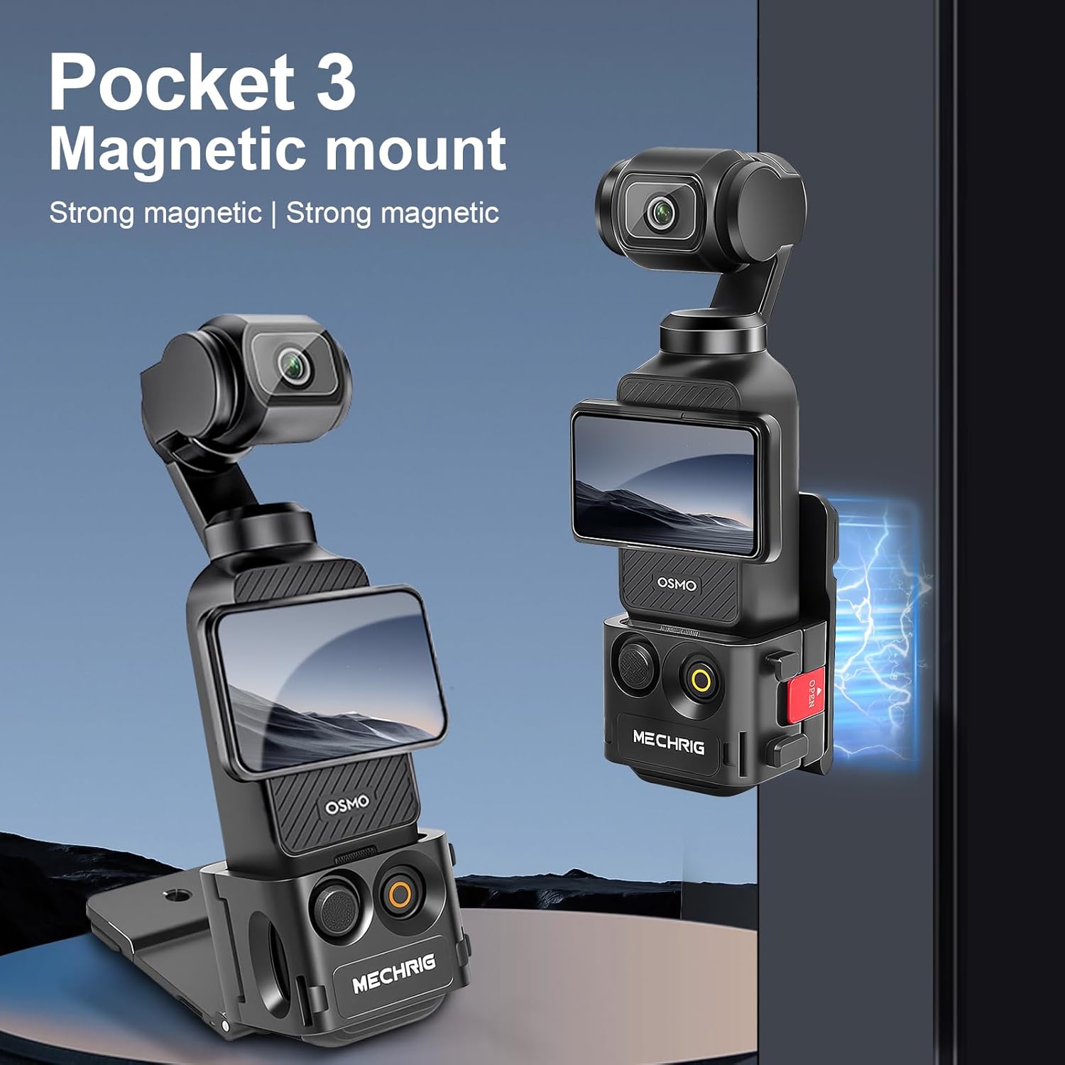 Magnetic Mount Stand for DJI Osmo Pocket 3, 180° Adjustable Aluminum Protective Case with Strong Magnets, Cold Shoe & 1/4" Thread, MR831001