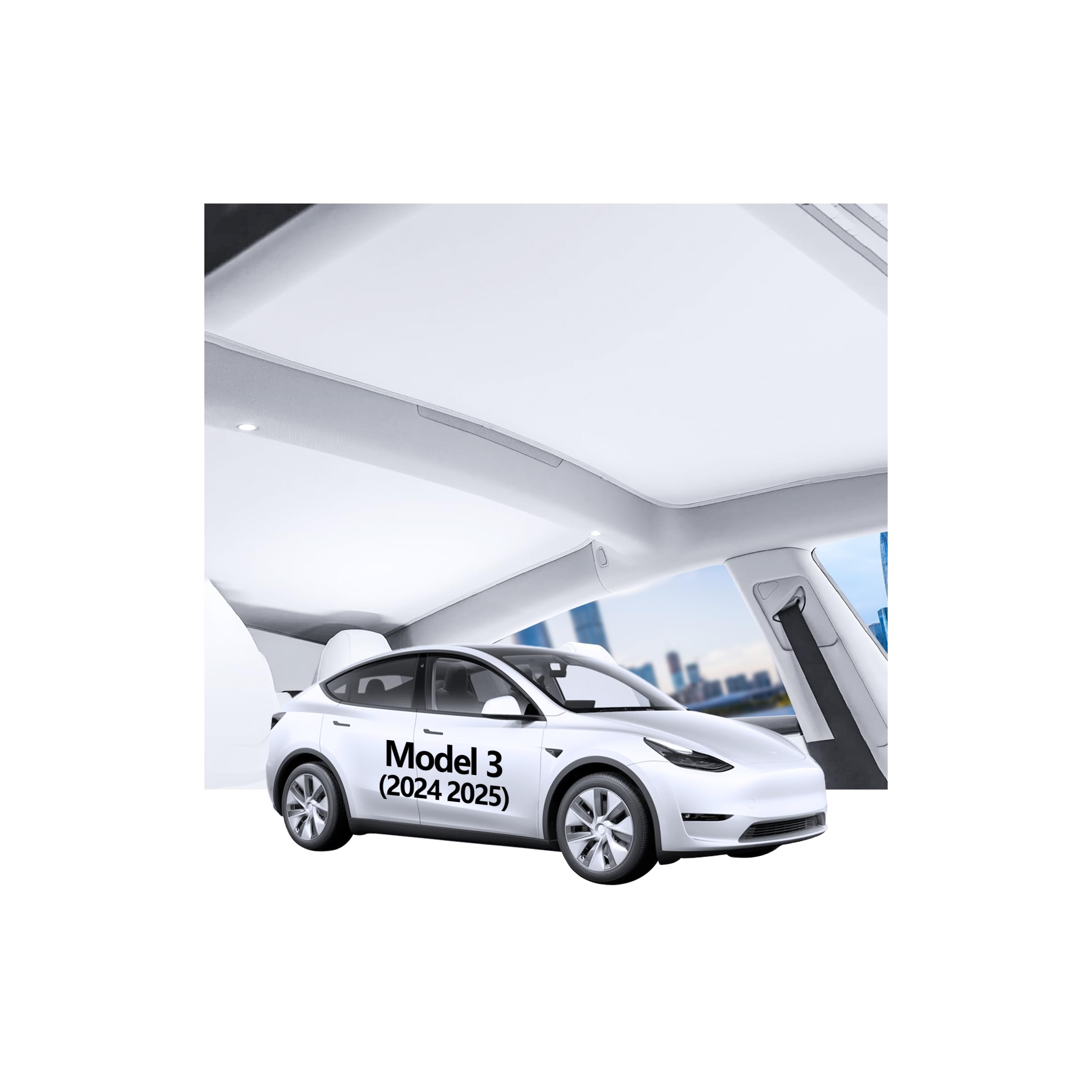 2PCS Nano Ice Crystal Sunshade Roof for Tesla Model 3 Highland 2024-2027 Accessories, [Sag-Free No-Gap Full Blackout] 3-Gen Gray Heat Insulation Foldable Window Sunroof Shading Cover with Storage Bag