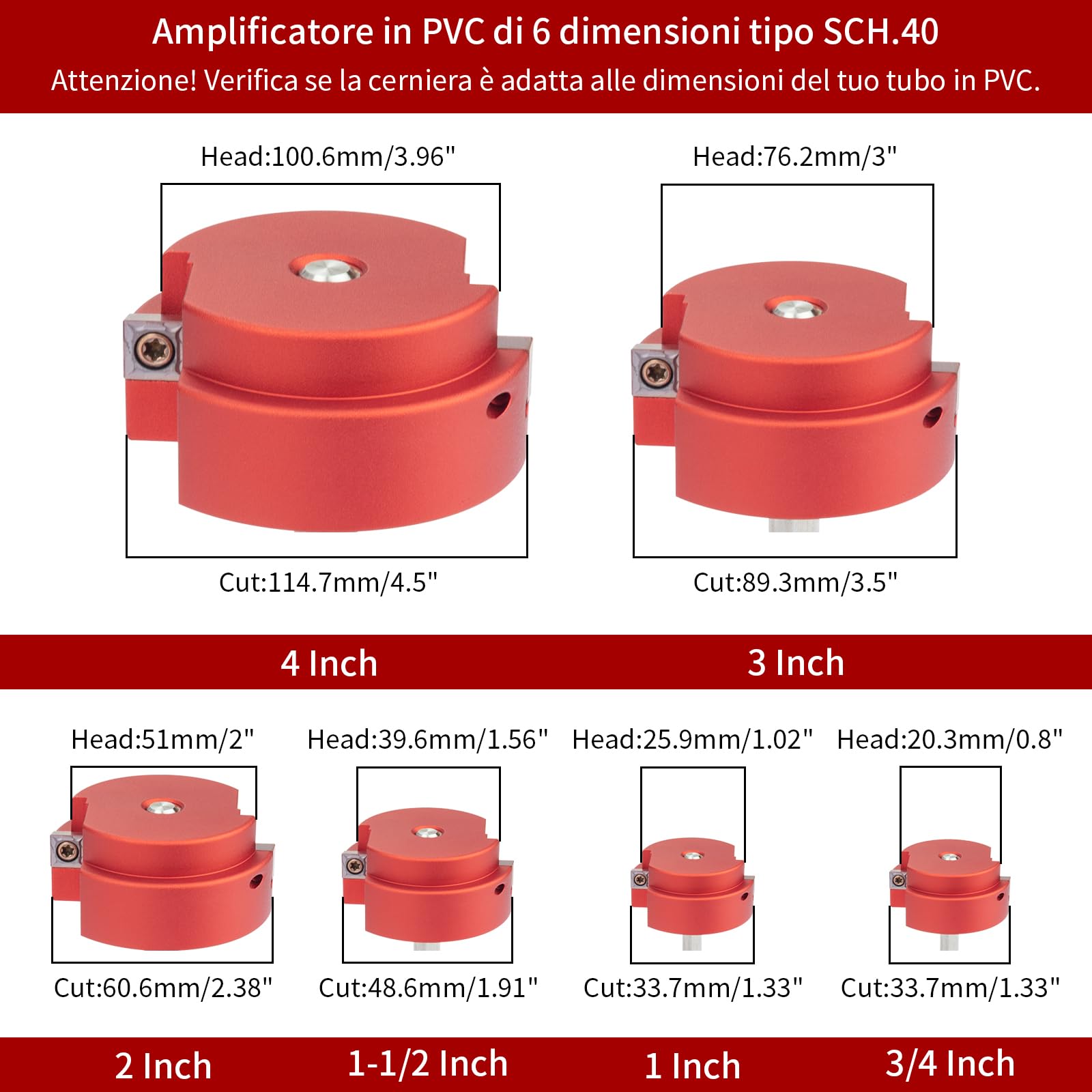 Set di 2 alesatori per tubi in PVC, 6 pezzi in plastica PVC per trapani standard da 1/2", strumento di risparmio per presa in PVC contiene 3/4", 1", 1-1/2", 2", 3", 4"