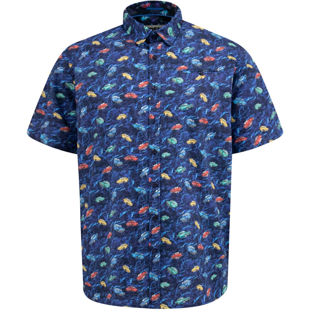 D555 Short Sleeve Vintage Car Print Shirt Collared Cars Mens 2XL-6XL Hartlepool (UK, Alpha, 3XL, Plus, Regular, Blue)